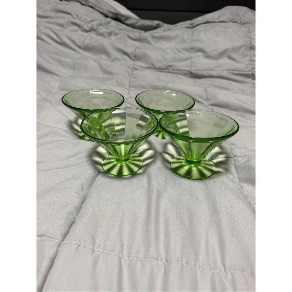 Vintage Depression Green Uranium Glass Fluted Sherbet 2.75